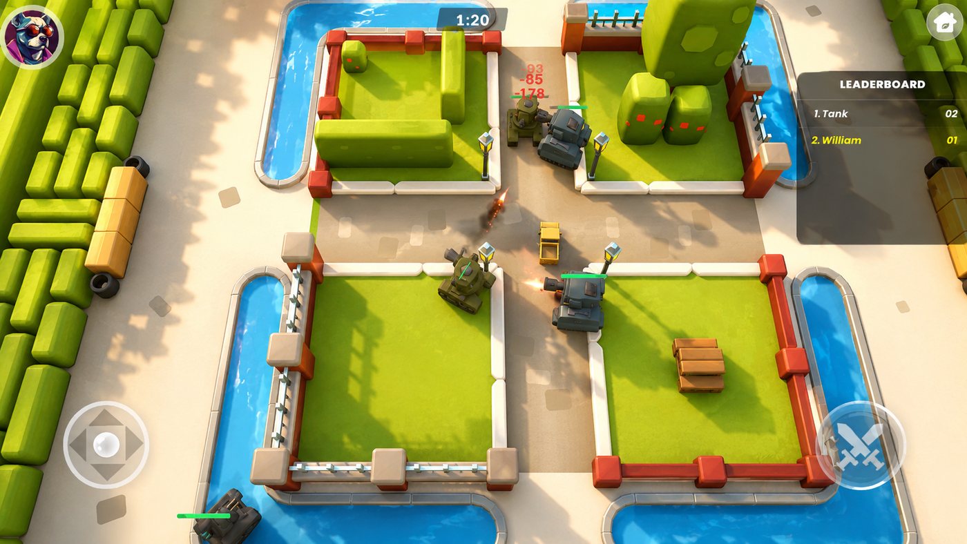 Tank Brawl — a top-down four-quadrant tank arena