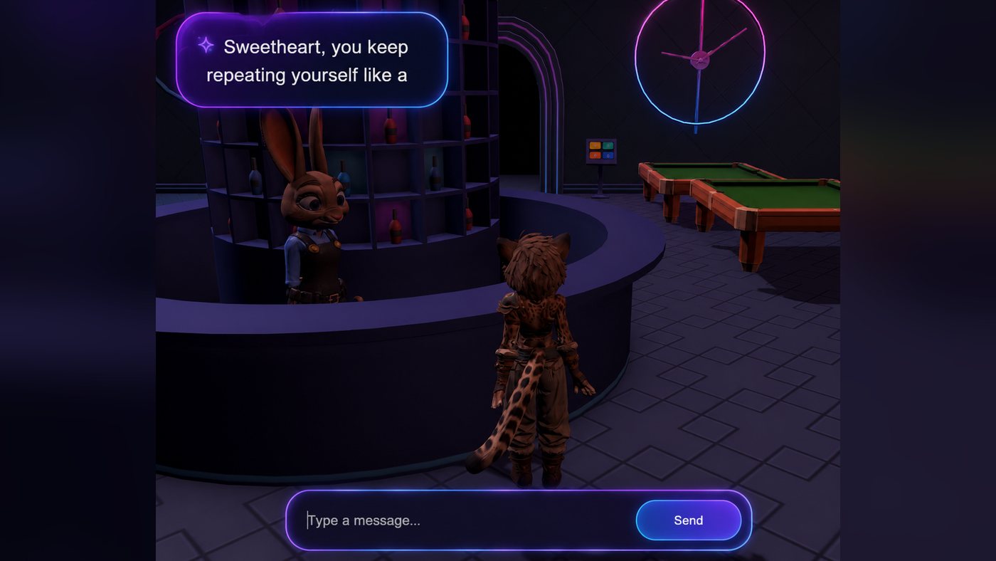 The Nightclub — chatting with an NPC at the bar