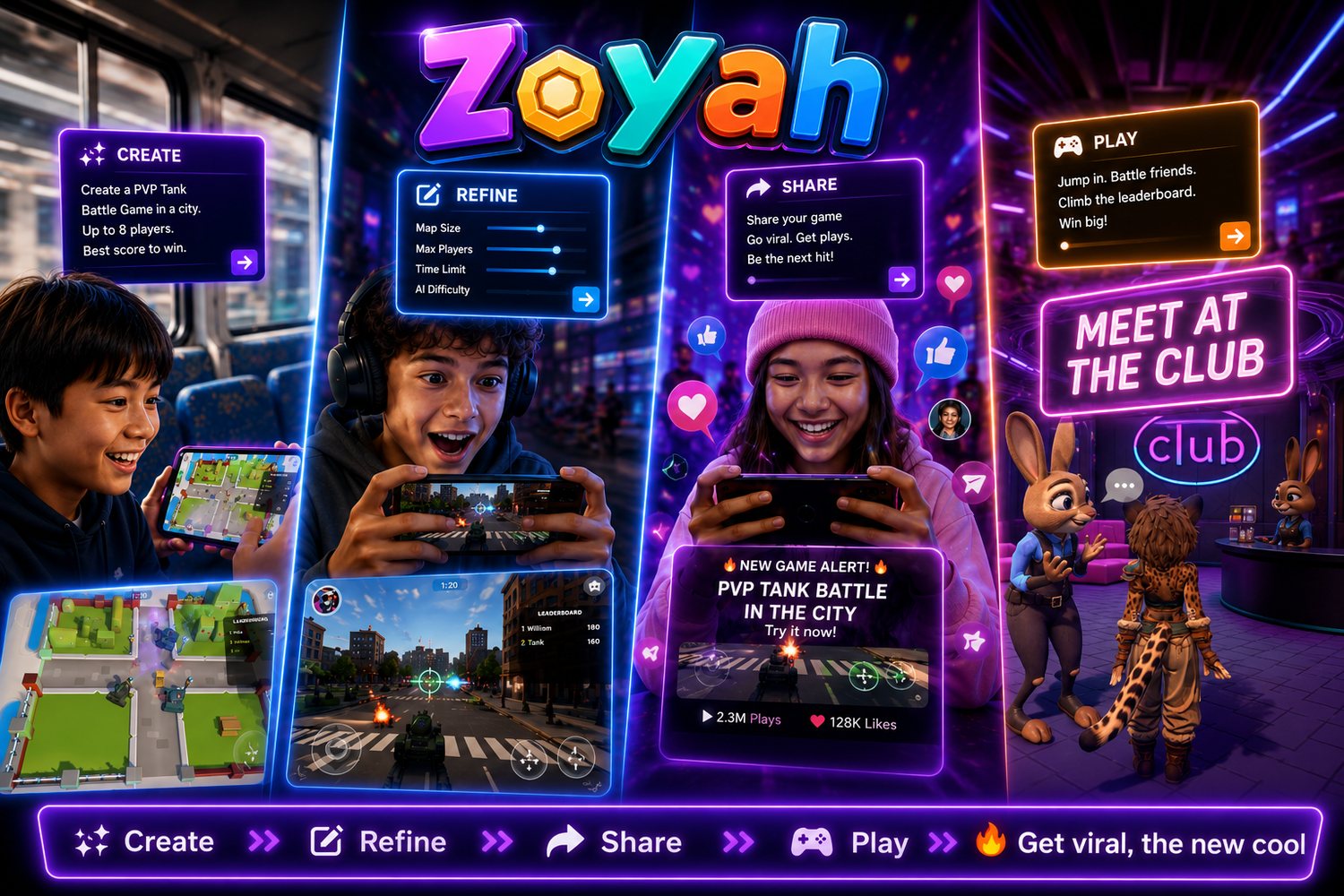 Create, refine, share and play — the Zoyah loop going viral on mobile